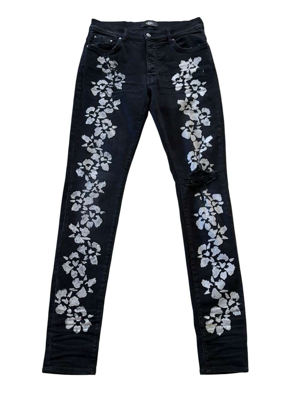 Amiri Black Hibiscus Flower Stencil Skinny Jeans Size 32